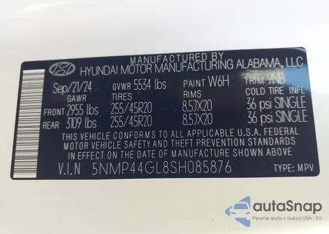 2025 Hyundai Santa Fe Limited from USA, damaged, VIN 5NMP44GL8SH085876